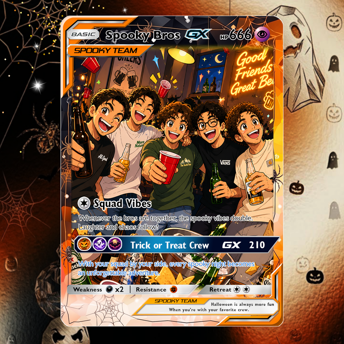 Halloween Custom Pokémon Card for Best Friends, Personalized Pokémon Card with Animated Photo, Customizable Group Gift, Custom Halloween Gift for Friends, Pokémon Party Gift - CPC-hlw-11