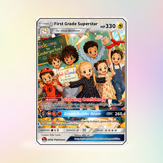 First Grade Gift from Parents, First Day of School Custom Anime Pokémon Card, Personalized Pokémon Card for Kids - Kindergarten Graduation Gift - CPC-BTS-12