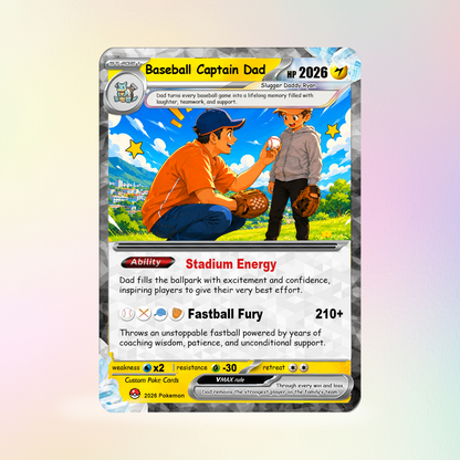 Happy Father's Day Custom Pokémon Card for Baseball Dad - Father’s Day Personalized Pokémon Card for Sport Dad - Comic Anime Customizable Gift from Supporter, Wife, Son & Daughter - CPC-135