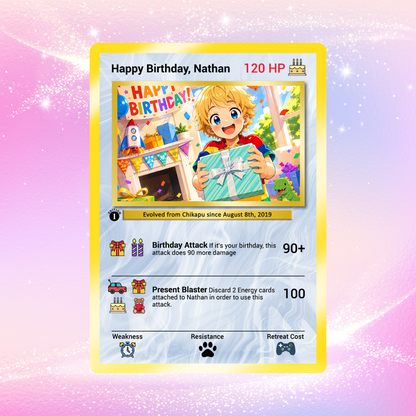 Happy Birthday Custom Pokémon Card, Anime Ghibli-style Art Transformation Personalized Pokémon Card for Date of Birth - CPC-49