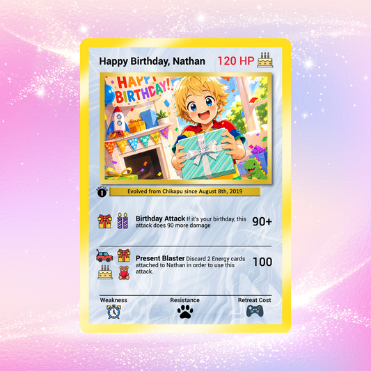 Happy Birthday Custom Pokémon Card, Anime Ghibli-style Art Transformation Personalized Pokémon Card for Date of Birth - CPC-49
