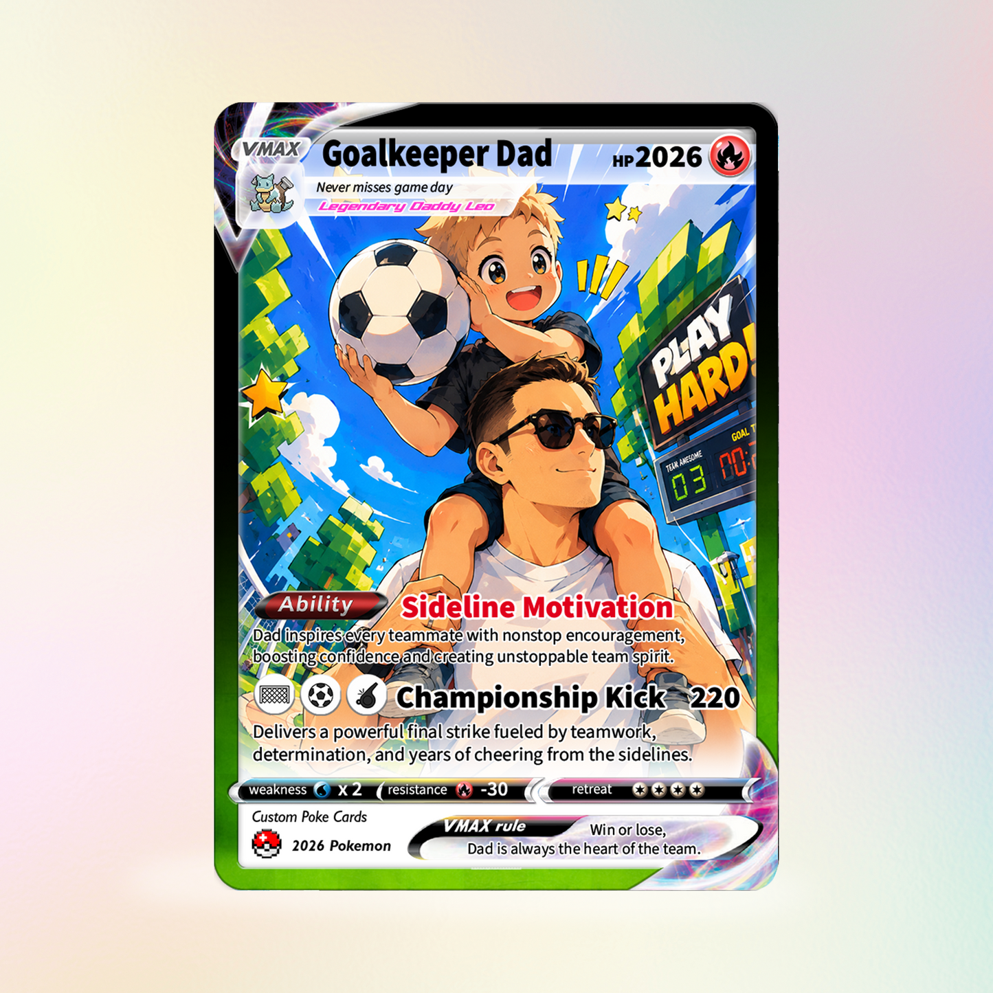 Father’s Day Personalized Pokémon Card for Sport Dad - Custom Pokémon Card for Soccer Dad - Comic Anime Style Customizable Gift from Supporter, Wife, Son & Daughter - CPC-132