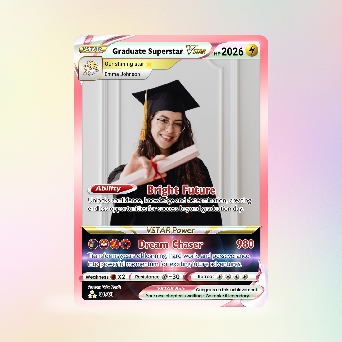 Graduate Superstar Personalized Pokémon Card - Custom Student Achievement Pokémon Card with Anime Picture for Kids, Students - Graduation Gift from Parents - CPC-BTS-05