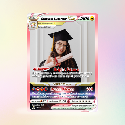 Graduate Superstar Personalized Pokémon Card - Custom Student Achievement Pokémon Card with Anime Picture for Kids, Students - Graduation Gift from Parents - CPC-BTS-05