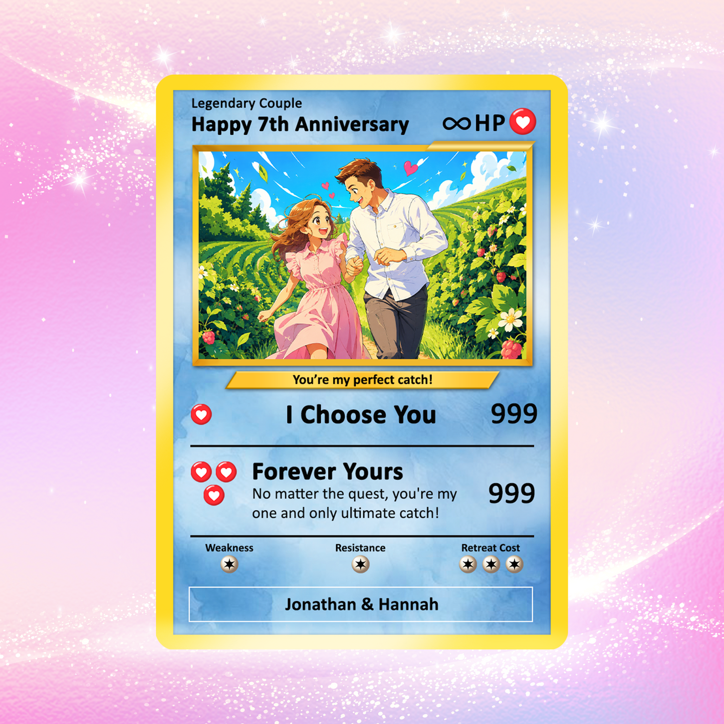 Personalized Pokemon Card for Couples with Anime Style - Custom Couple Pokemon Card for Him Her - Custom Names Anniversary - CPC-36