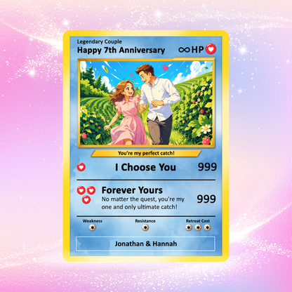 Personalized Pokemon Card for Couples with Anime Style - Custom Couple Pokemon Card for Him Her - Custom Names Anniversary - CPC-36