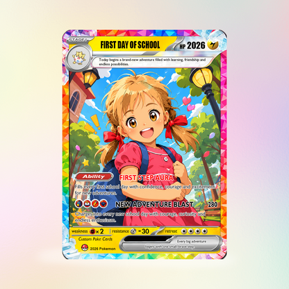 First Grade Custom Pokémon Card, First Day of School Personalized Pokémon Card, Customizable Animated Gift from Parents for Kids - Kindergarten Graduation Gift - CPC-BTS-23