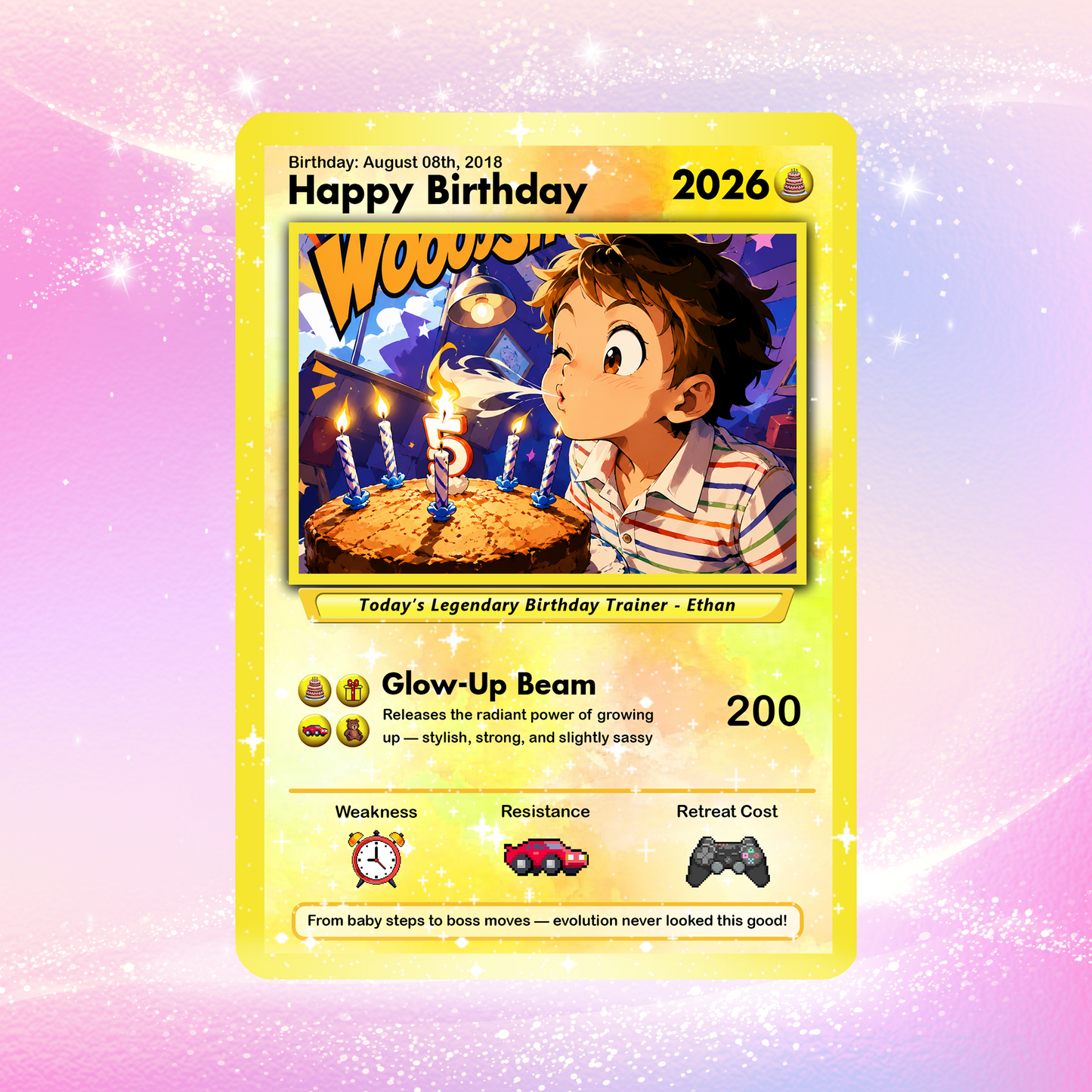 Happy Birthday Custom Pokémon Card, Personalized Pokémon Card for Date of Birth - CPC-11