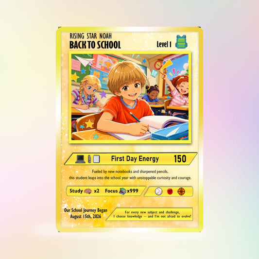 Back to School Custom Pokémon Card - Personalized Pokémon Card with Anime Picture for Kids, Students - First Day of School Gift from Parents - CPC-146.A