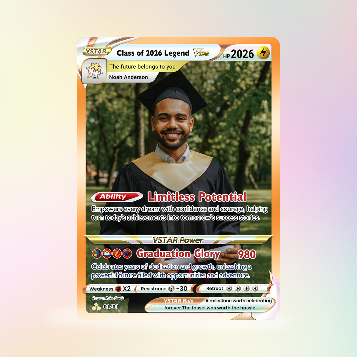 Graduation Custom Pokémon Card - Personalized Student Achievement Pokémon Card with Anime Picture for Kids, Students - Graduation Gift from Parents - CPC-BTS-06