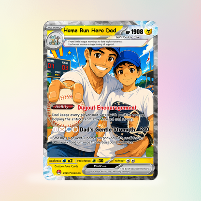 Baseball Dad Custom Pokémon Card for Father's Day - Father’s Day Personalized Pokémon Card for Sport Dad - Comic Anime Style Customizable Gift from Supporter, Wife, Son & Daughter - CPC-134