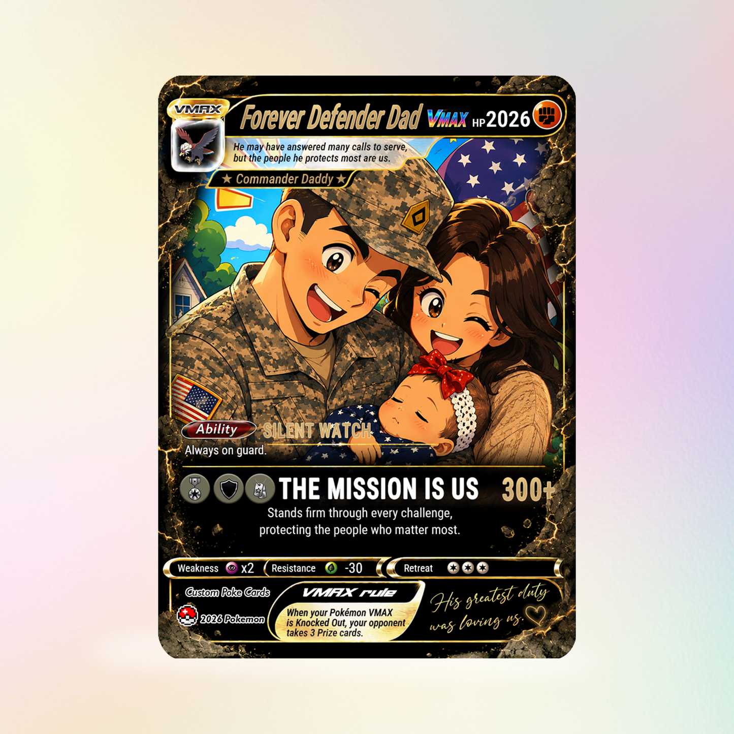 Special Edition Custom Pokémon Card for Military Dad - Father’s Day Personalized Pokémon Card for The Army Dad - Comic Anime Customizable Gift from Wife, Son & Daughter - CPC-142