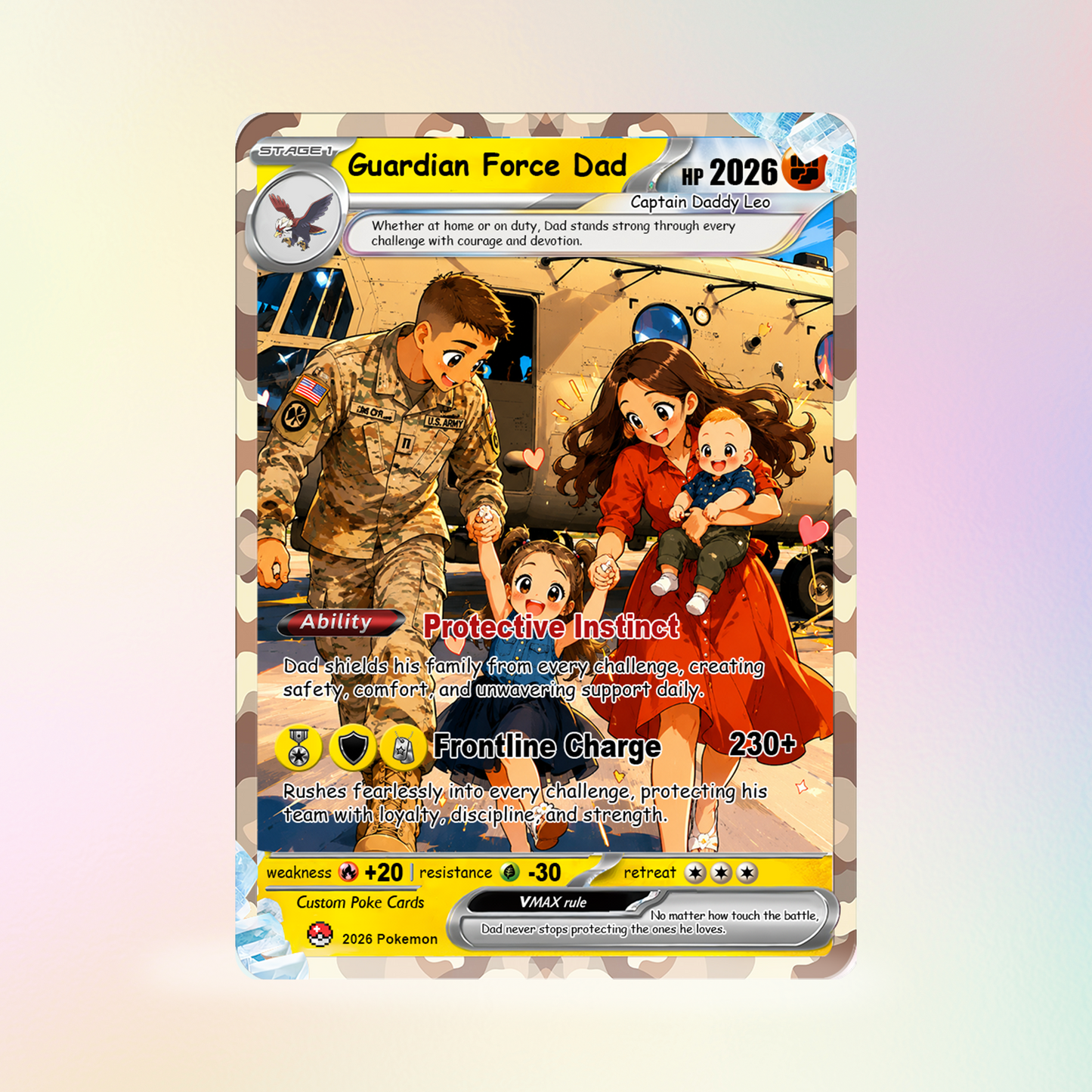 Military Dad Custom Pokémon Card for Father's Day - Father’s Day Personalized Pokémon Card for The Army Dad - Comic Anime Customizable Gift from Wife, Son & Daughter - CPC-141
