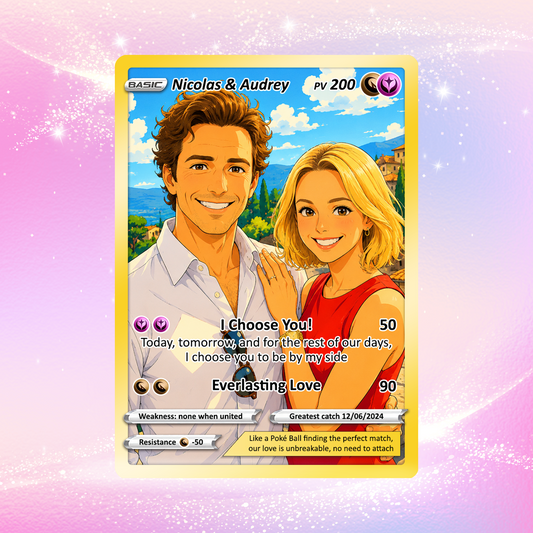 Customizable Pokemon Card - Personalized Anime-Inspired Pokemon Card for Couples - Holographic Effect Available - CPC-28