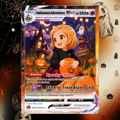 Custom Pokémon Card for Kids, Halloween Anime Transformation Photo Poke Card, Personalized Halloween Gift for Children, Custom Pokémon Gift - CPC-hlw-12