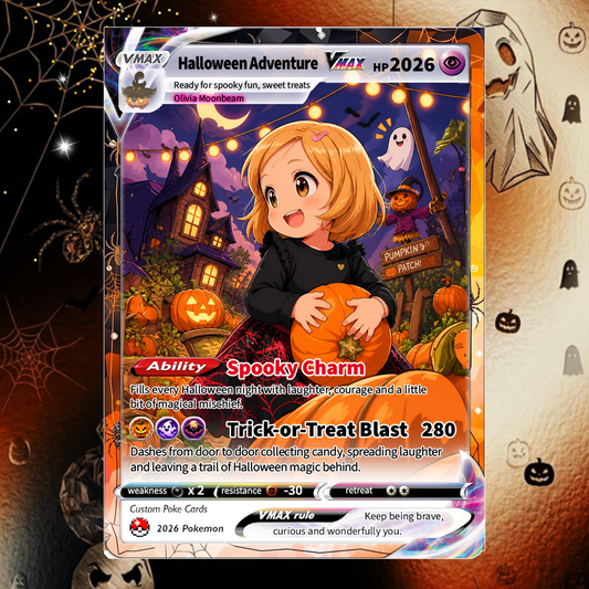 Custom Pokémon Card for Kids, Halloween Anime Transformation Photo Poke Card, Personalized Halloween Gift for Children, Custom Pokémon Gift - CPC-hlw-12