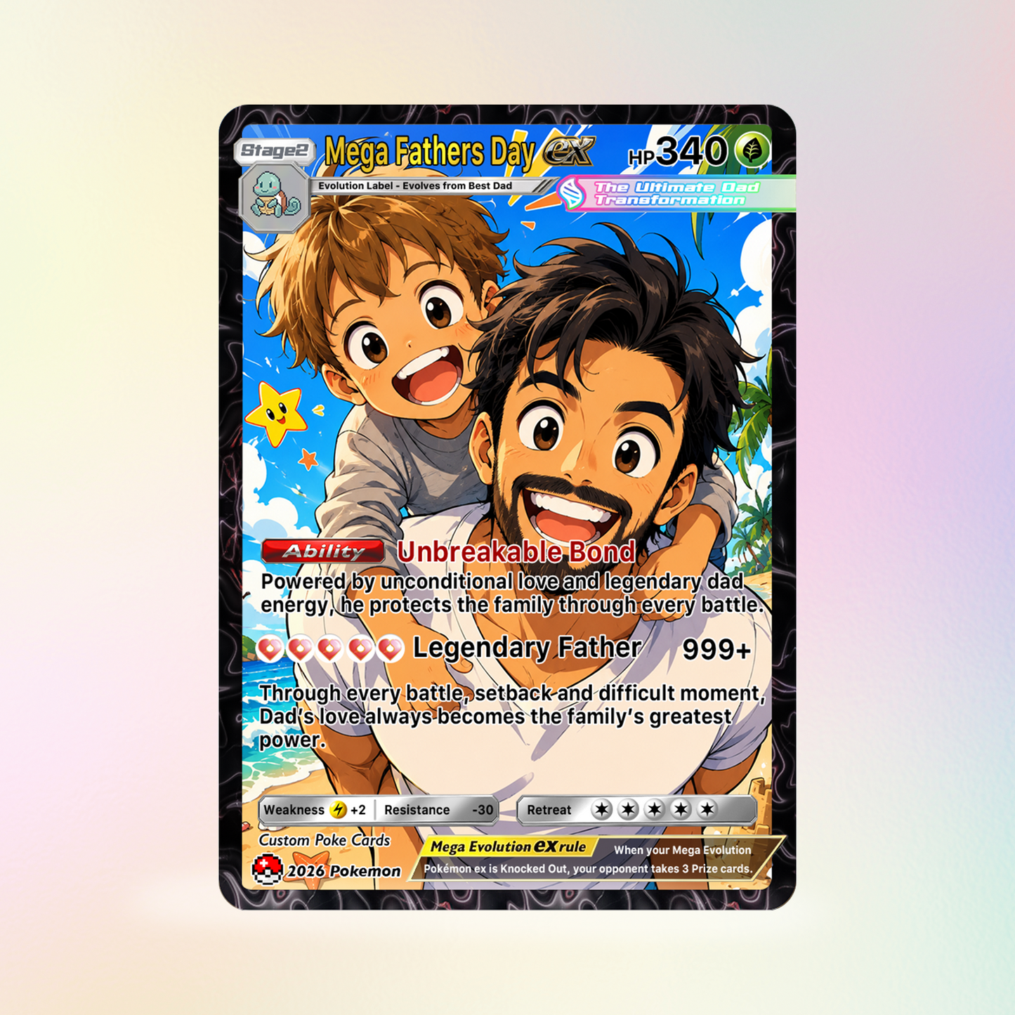 Happy Mega Father's Day Custom Pokémon Card - Comic Anime Style Personalized Pokémon Card for Dad - Perfect Gift for Dad - CPC-113