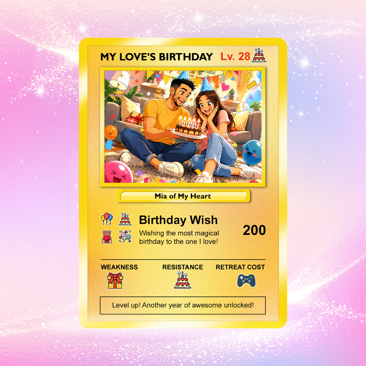 Birthday Custom Pokémon Card for Couples, Pixel Characters Personalized Pokémon Card, Customizable Pokémon Cards for Birthday - CPC-14.A