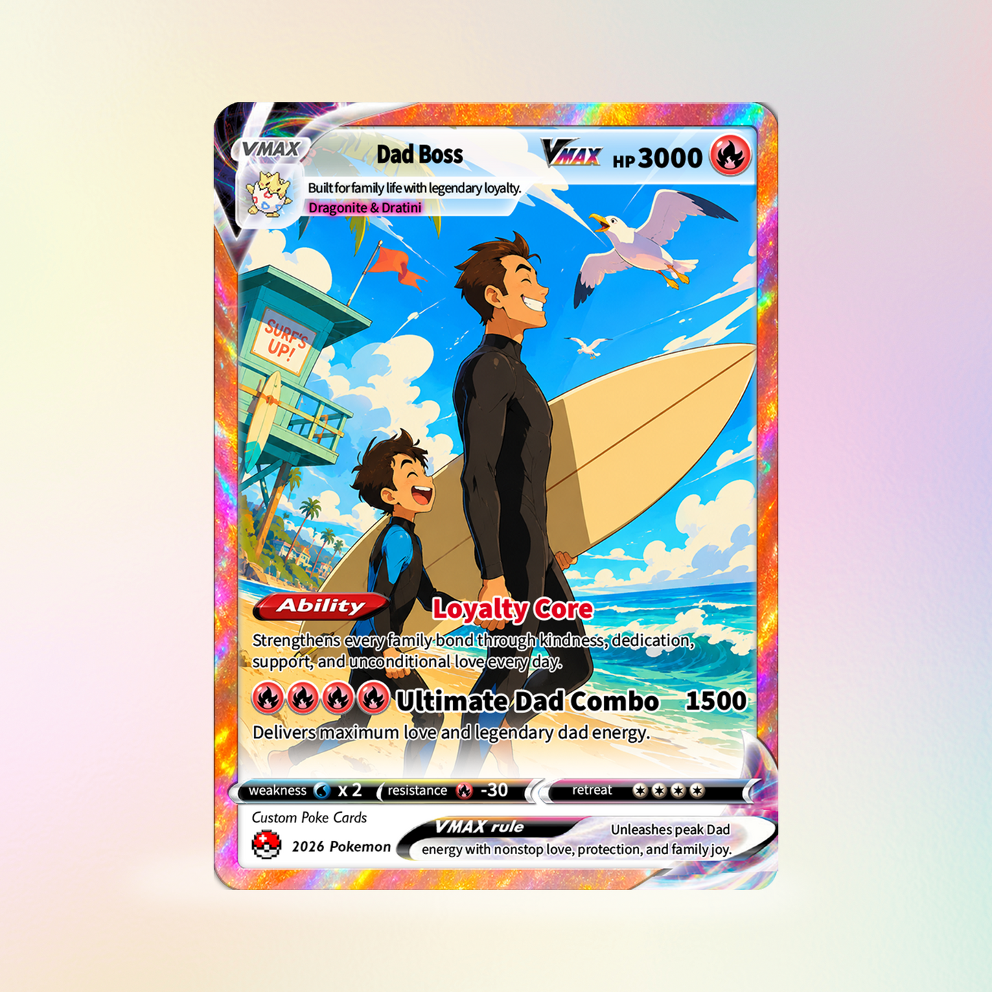 Perfect Gift from Wife & Kids - Happy Father's Day Custom Pokémon Card - Comic Anime Style Personalized Pokémon Card for Dad - Perfect Gift from Wife & Kids - CPC-125