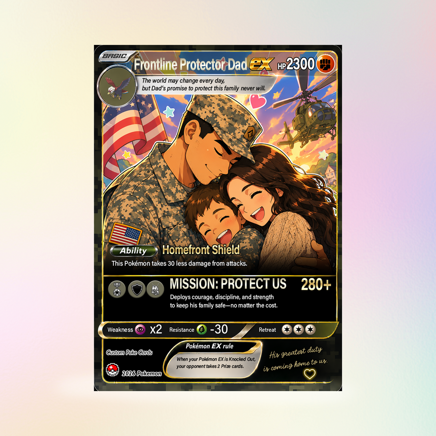 Special Edition for Military Dad Custom Pokémon Card - Father’s Day Personalized Pokémon Card for The Army Dad - Comic Anime Customizable Gift from Wife, Son & Daughter - CPC-143