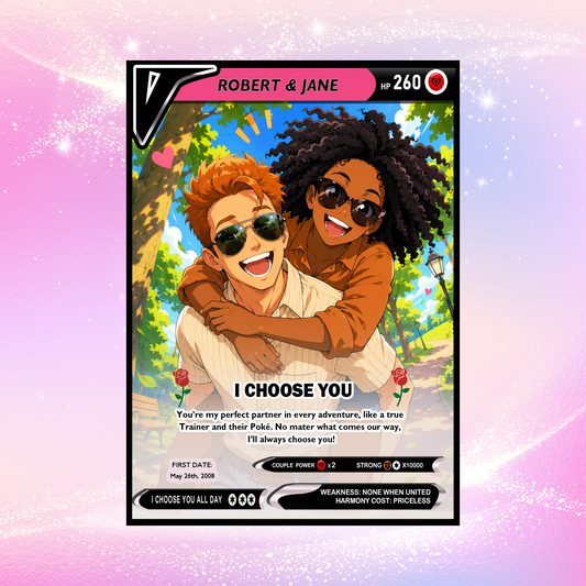 Custom Pokemon Card - Personalized Poke Card for Couples - Holographic Effect Available - CPC-29