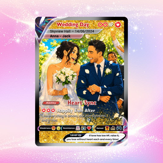 Personalized Pokémon Card with Wedding Day & Location, Anime Style Custom Pokémon Cards - CPC-05