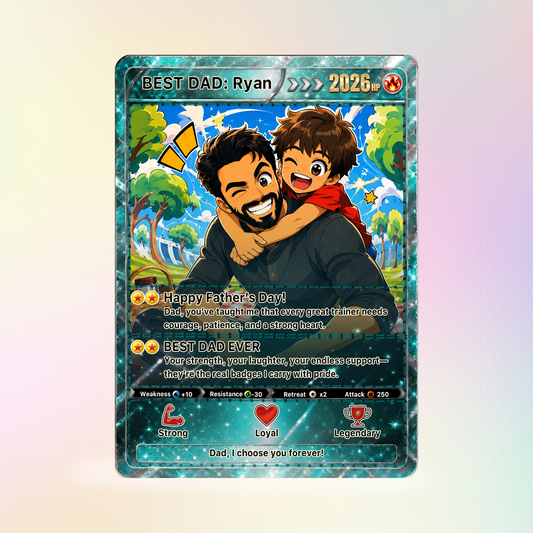 Happy Father's Day Custom Pokémon Card - Anime Styles Personalized Pokémon Card for Dad - Perfect Classic Pokémon Card from Wife & Kids - CPC-112