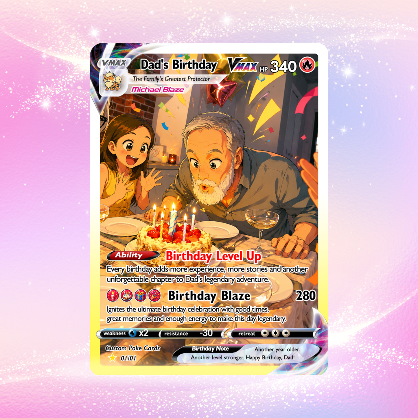 Happy Birthday Custom Pokémon Card for Dad - Personalized Pokémon Card by Animated Photo - Customizable Pokémon Gift from Kids, Wife for Dad & Husband - CPC-DOB-05