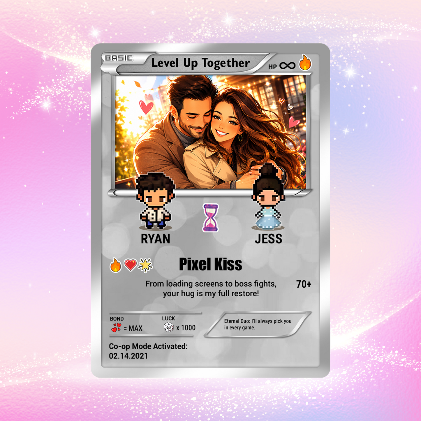 Pixel Characters & Anime Transformation Custom Pokemon Card - Personalized Poke Card for Couples - CPC-51