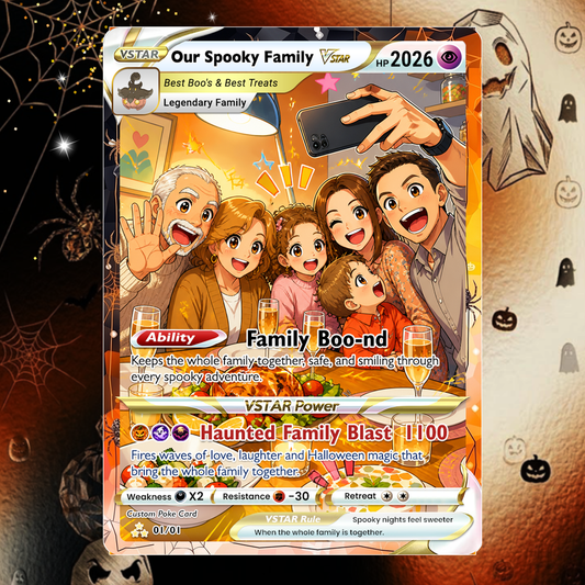 Family Halloween Custom Pokémon Cards with Anime Picture, Personalized Pokemon Cards, Animated Gifts for Family Members - CPC-hlw-09