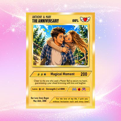 Custom Pokemon Card with Photo Transformation to Anime, Personalized Pokemon Card for Couples, Holographic Effect Available - CPC-70.A