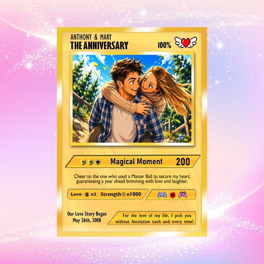 Custom Pokemon Card with Photo Transformation to Anime, Personalized Pokemon Card for Couples, Holographic Effect Available - CPC-70.A