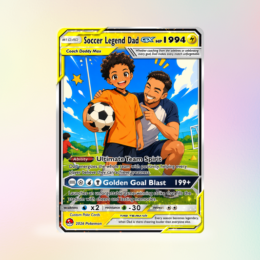 Soccer Dad Custom Pokémon Card for Father's Day - Father’s Day Personalized Pokémon Card for Sport Dad - Comic Anime Style Customizable Gift from Supporter, Wife, Son & Daughter - CPC-133