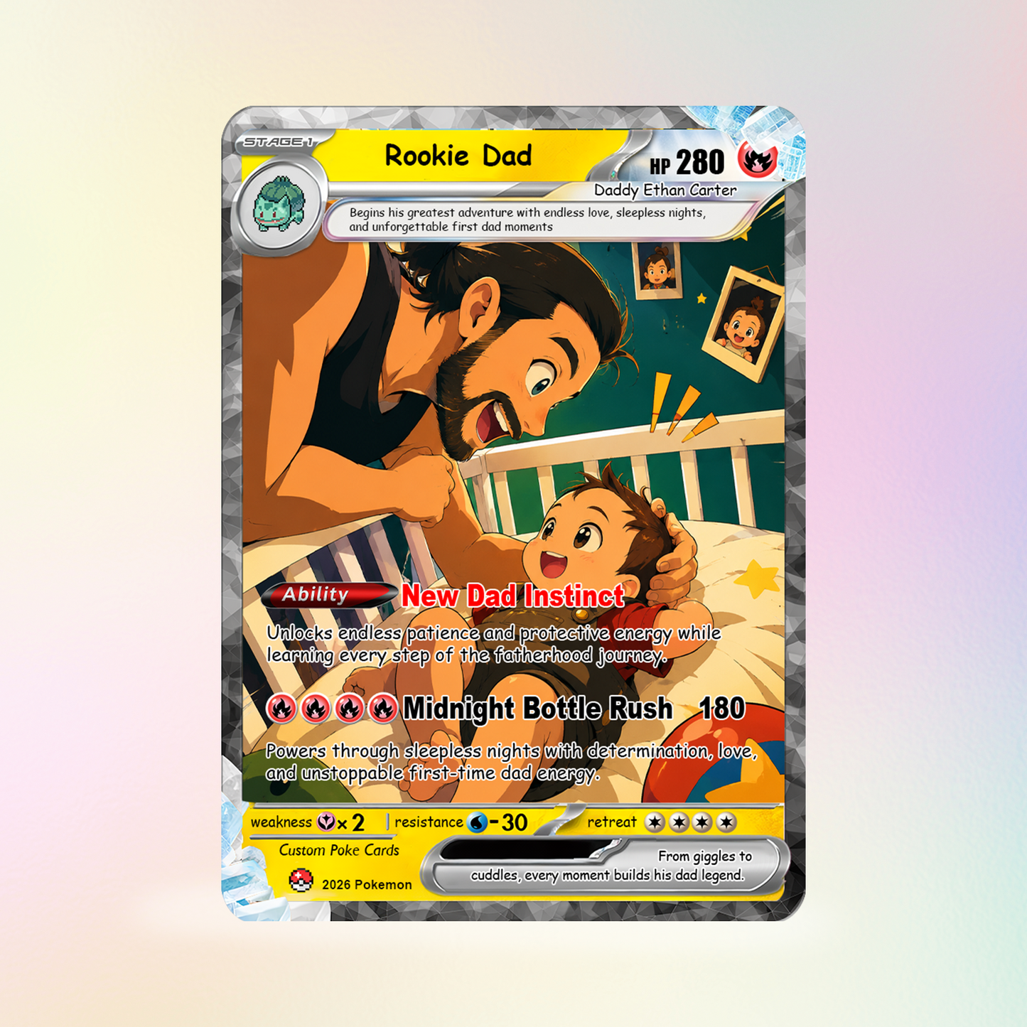 First-Time Dads Custom Pokémon Card - Comic Anime Style Personalized Pokémon Card for First Father’s Day - Perfect Gift for New Dads - CPC-126
