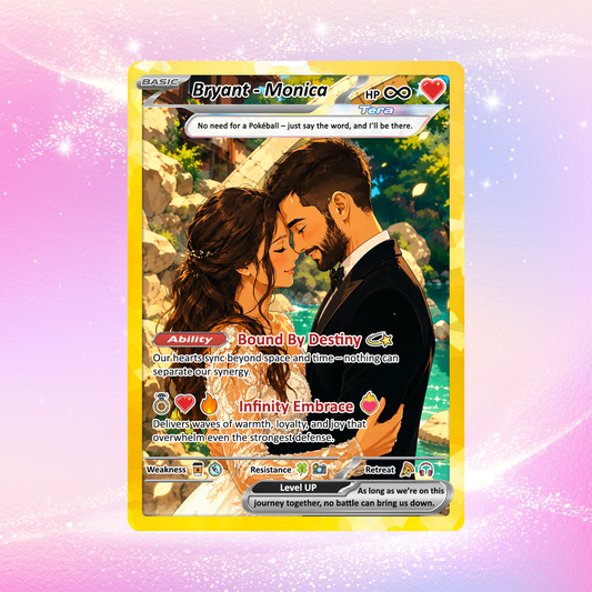 Custom Poke Card for Couple - Anime-Inspired Ghibli Aesthetic Pocket Monster Gift - Holographic Effect Available - CPC-20