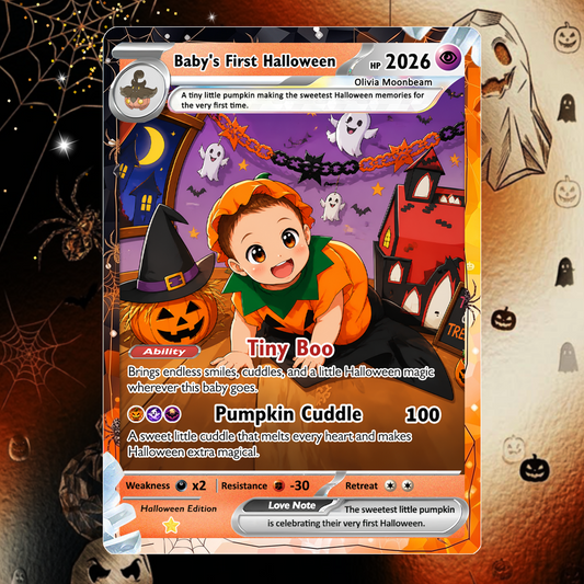 Baby’s First Halloween Custom Pokémon Card, The First Halloween Animated Photo Card, Personalized Baby Keepsake, First Halloween Gift, Custom Pokémon Card - CPC-hlw-13