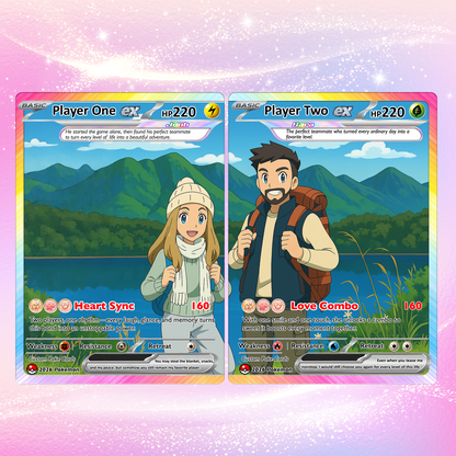 Matching Set Custom Pokémon Cards, Set of 2 Personalized Poke Cards, Buy 1 Get 2 Animated Style Gifts for Him and Her - CPC-100