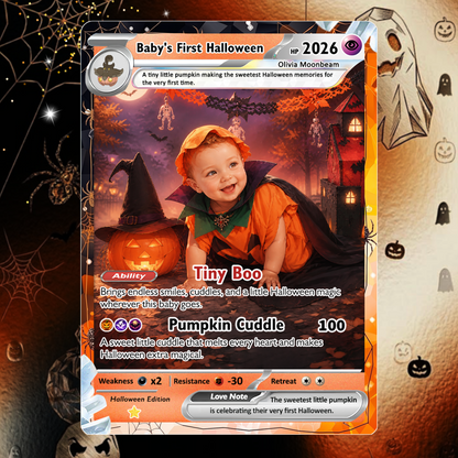Baby’s First Halloween Custom Pokémon Card, The First Halloween Animated Photo Card, Personalized Baby Keepsake, First Halloween Gift, Custom Pokémon Card - CPC-hlw-13