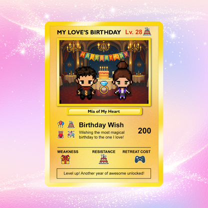 Pixel Characters Personalized Pokémon Card, Birthday Custom Pokémon Card for Couples, Customizable Pokémon Cards for Birthday - CPC-14.B