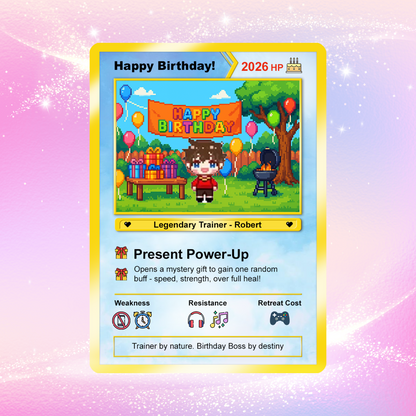 Happy Birthday Custom Pokémon Card - Pixel Characters Personalized Pokémon Card - Unique Gift for Date of Birth - Best Anime-Inspired Cards for Friends, Son, Daughter, Partner - CPC-13