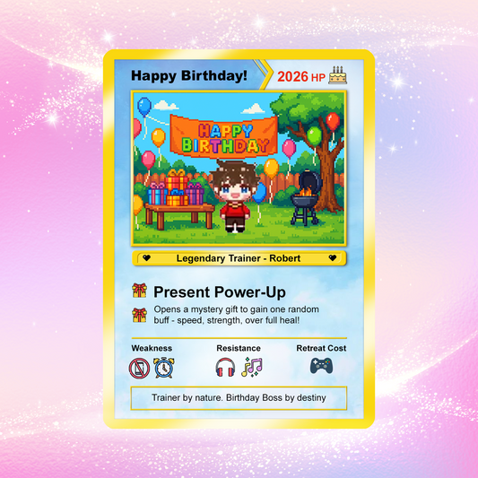 Happy Birthday Custom Pokémon Card - Pixel Characters Personalized Pokémon Card - Unique Gift for Date of Birth - Best Anime-Inspired Cards for Friends, Son, Daughter, Partner - CPC-13