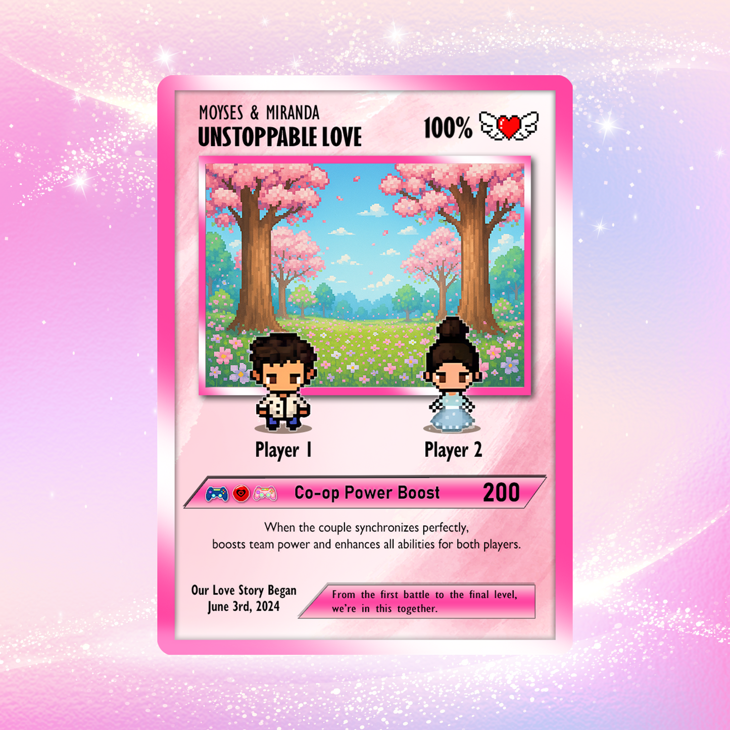 Custom Pokemon Card with 80s Pixel Characters  - Personalized Poke Card for Couples - Customizable Gift for Lovers - CPC-22.B