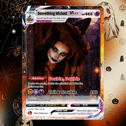 Custom Halloween Witch Pokémon Card with Anime Picture, Personalized Pokémon Cards, Spooky Halloween Gift for Her - CPC-hlw-15