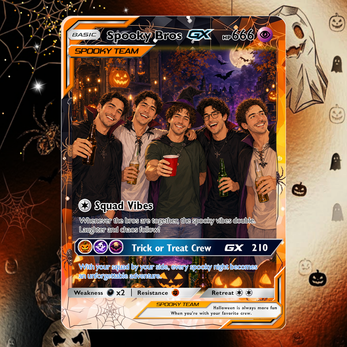 Halloween Custom Pokémon Card for Best Friends, Personalized Pokémon Card with Animated Photo, Customizable Group Gift, Custom Halloween Gift for Friends, Pokémon Party Gift - CPC-hlw-11