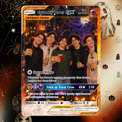 Halloween Custom Pokémon Card for Best Friends, Personalized Pokémon Card with Animated Photo, Customizable Group Gift, Custom Halloween Gift for Friends, Pokémon Party Gift - CPC-hlw-11