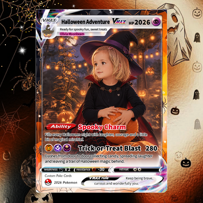 Custom Pokémon Card for Kids, Halloween Anime Transformation Photo Poke Card, Personalized Halloween Gift for Children, Custom Pokémon Gift - CPC-hlw-12