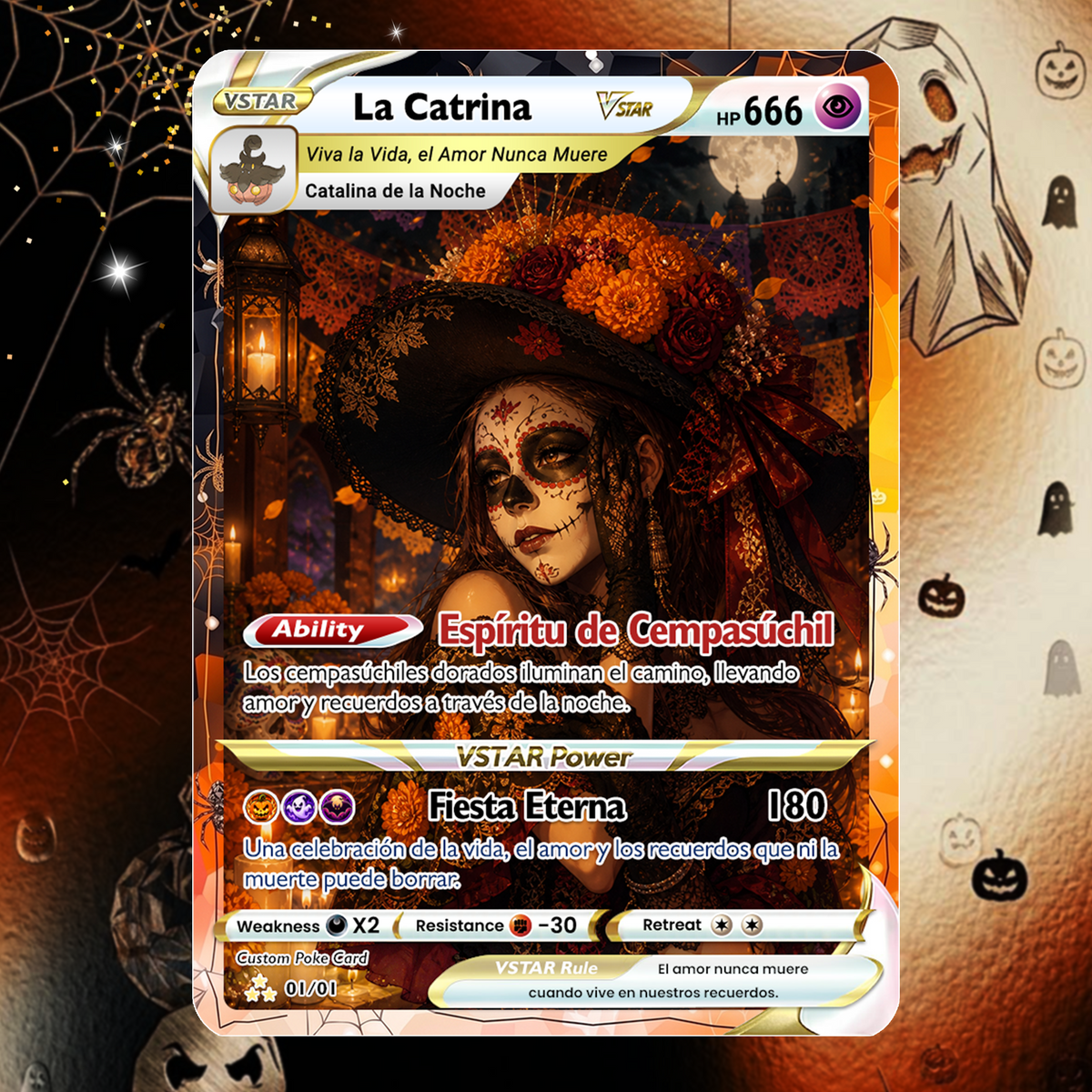 Custom Día de los Muertos Pokémon Card | Personalized Day of the Dead Card | La Catrina Gift for Him & Her - CPC-hlw-16