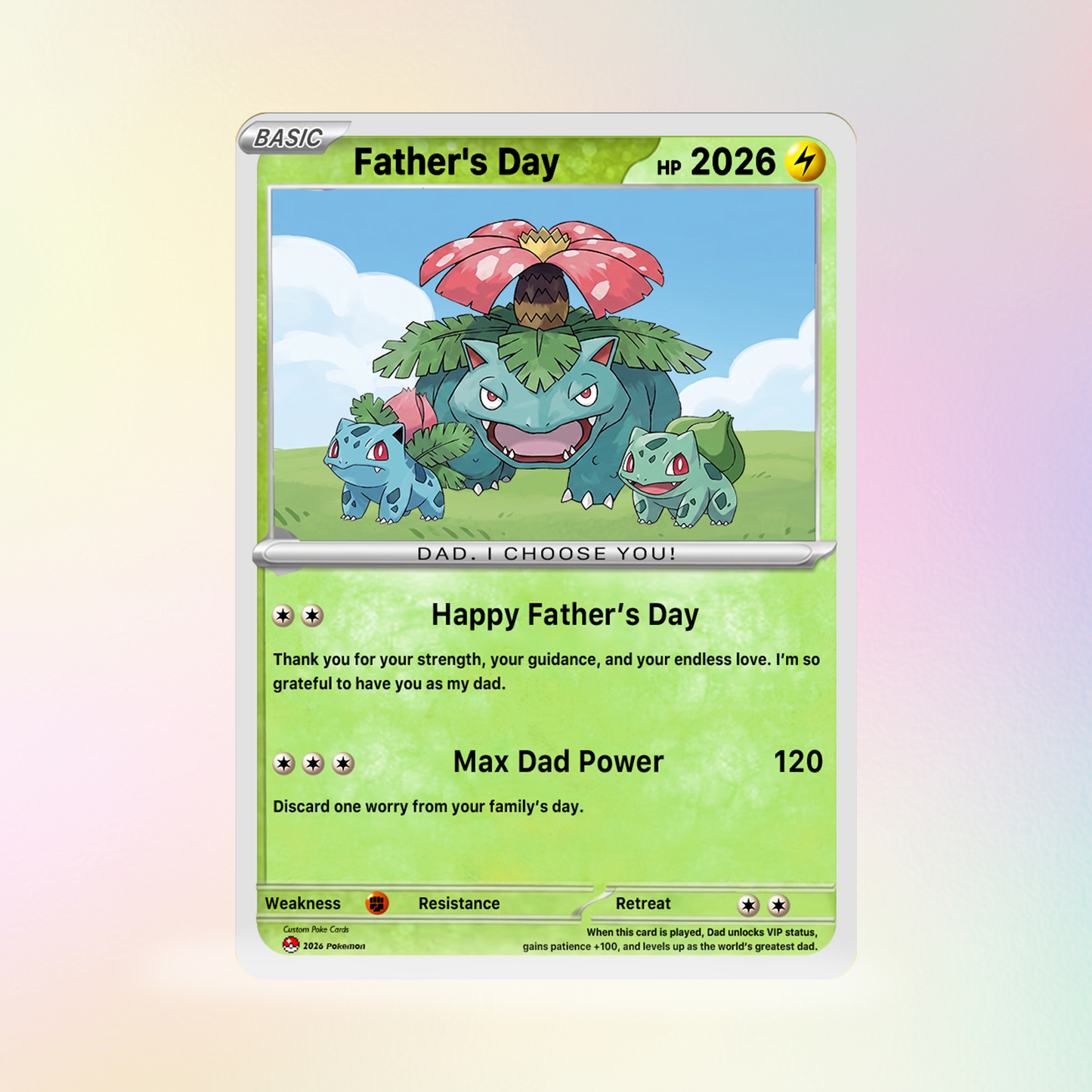 Funny Father’s Day Personalized Pokémon Card - Special Edition Custom Pokémon Card for Trainer Dad - Customizable Character Gift from Supporter, Wife, Son & Daughter - CPC-111.A