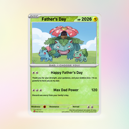 Funny Father’s Day Personalized Pokémon Card - Special Edition Custom Pokémon Card for Trainer Dad - Customizable Character Gift from Supporter, Wife, Son & Daughter - CPC-111.A