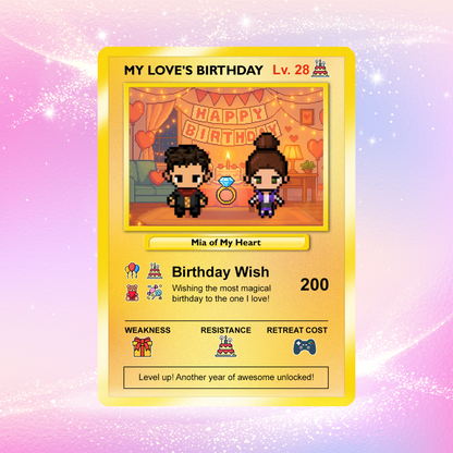 Pixel Characters Personalized Pokémon Card, Birthday Custom Pokémon Card for Couples, Customizable Pokémon Cards for Birthday - CPC-14.B